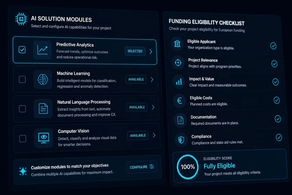 Checklist eligibilitate fonduri lângă module soluție AI
