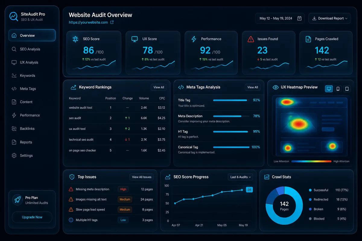Audit SEO și UX — poziționare, meta tags și experiență utilizator