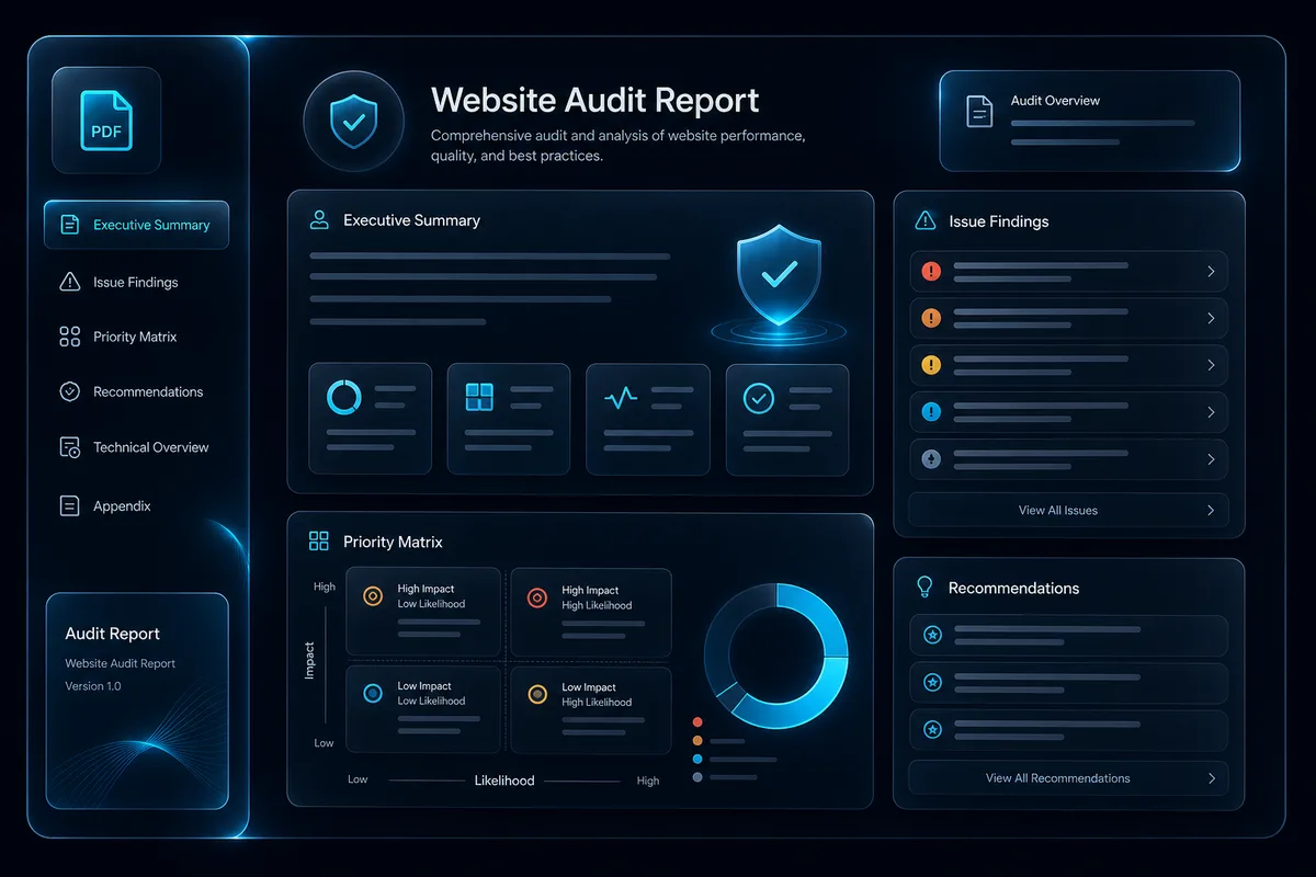 Raport audit site — rezumat executiv, probleme și plan de acțiune