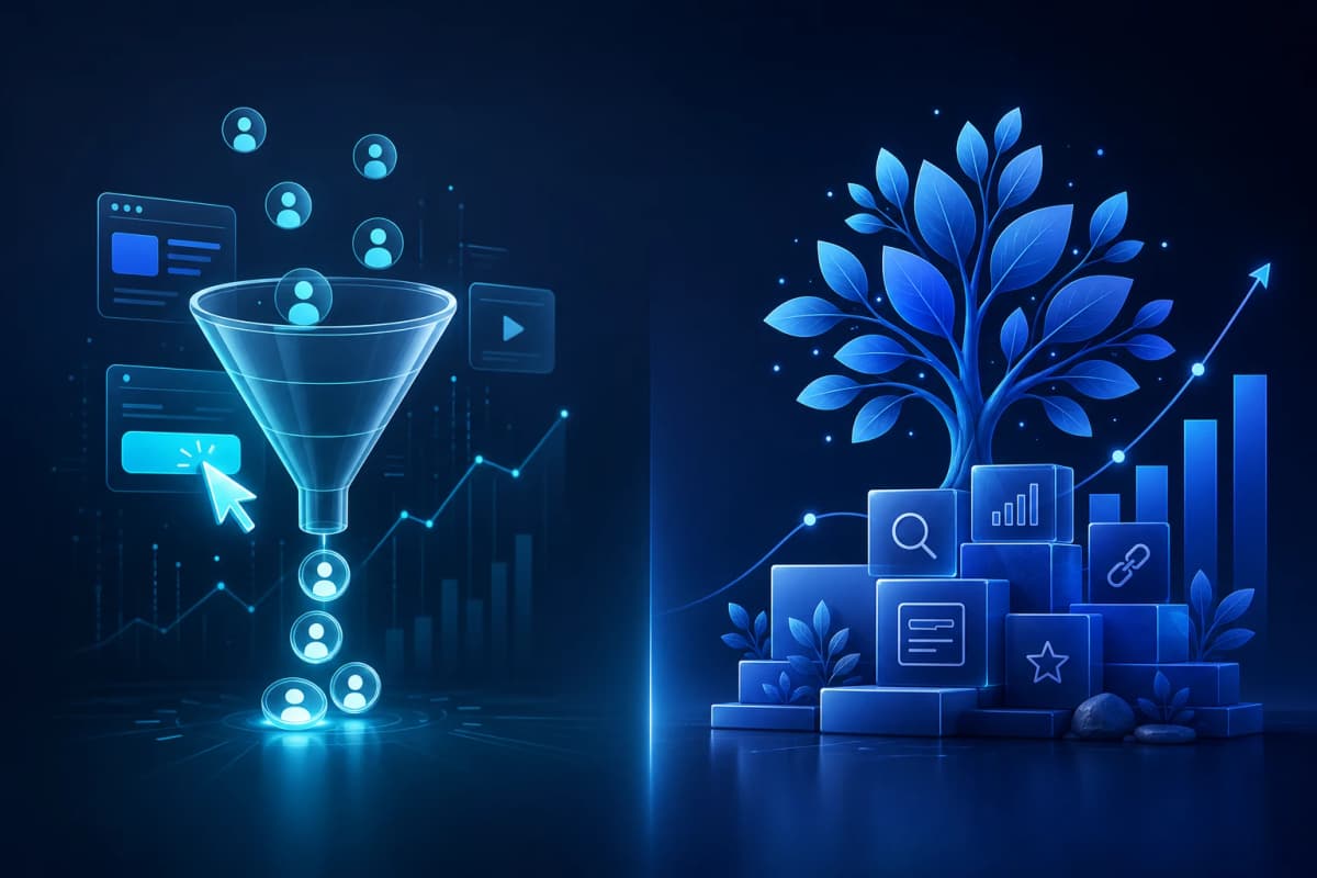Ilustrație abstractă despre SEO versus Google Ads