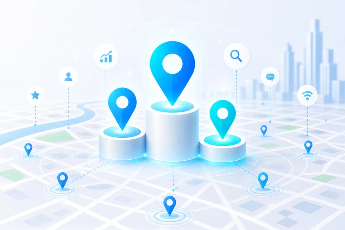 Ilustrație abstractă despre primele 3 poziții în Google Maps