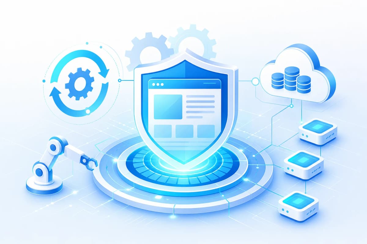 Ilustrație abstractă despre mentenanța și securitatea unui site web