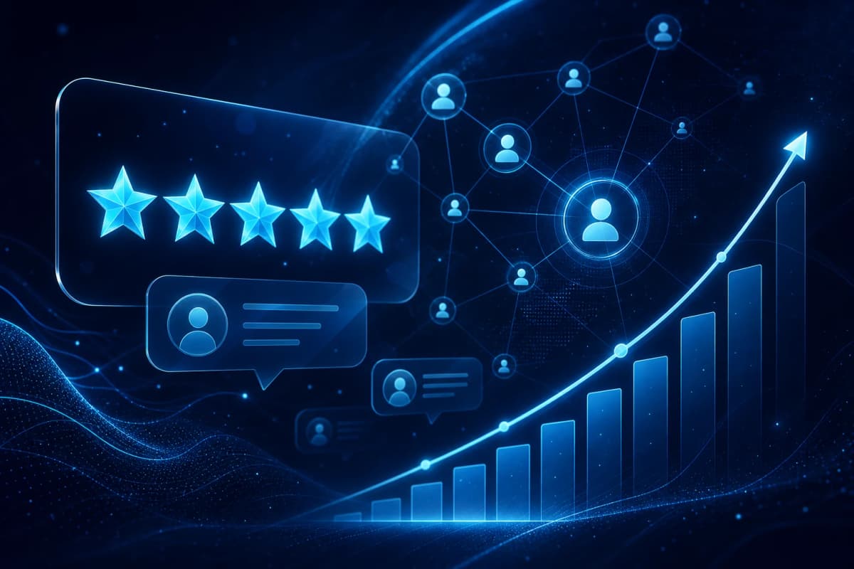 Ilustrație abstractă despre recenziile Google și răspunsurile SEO