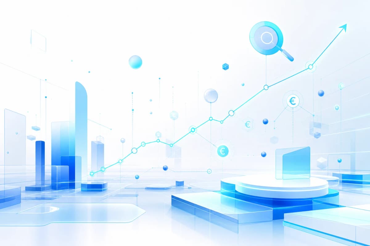 Ilustrație futuristă abstractă despre investiția în SEO și vizibilitatea în Google