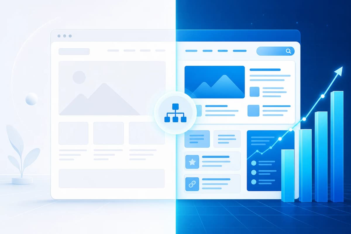 Ilustrație abstractă despre construirea unui site cu strategie SEO
