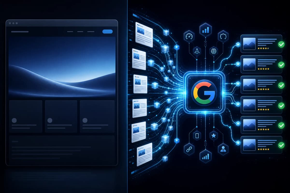 Ilustrație abstractă despre un site construit corect pentru Google versus doar pentru aspect