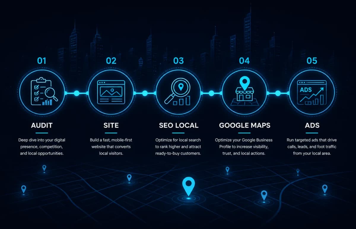 Proces marketing local în Craiova: audit, site, SEO, Maps, Ads