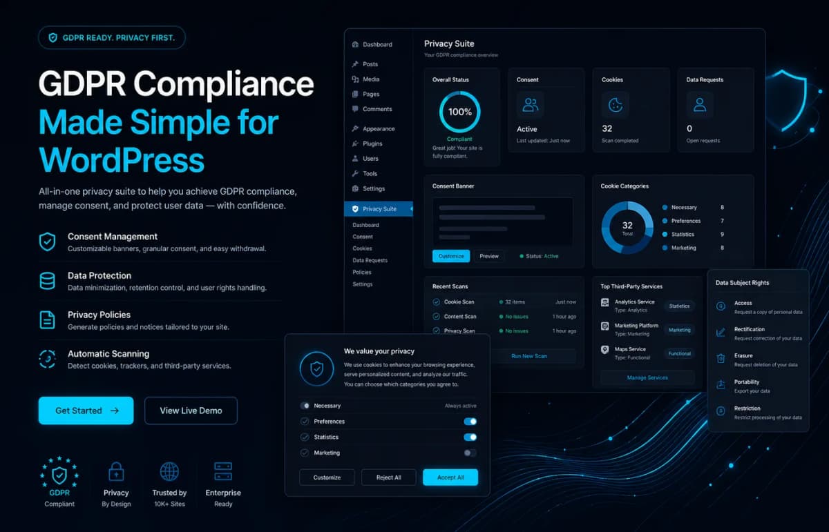 GDPR WordPress — panouri privacy și instrumente de consimțământ pe CMS