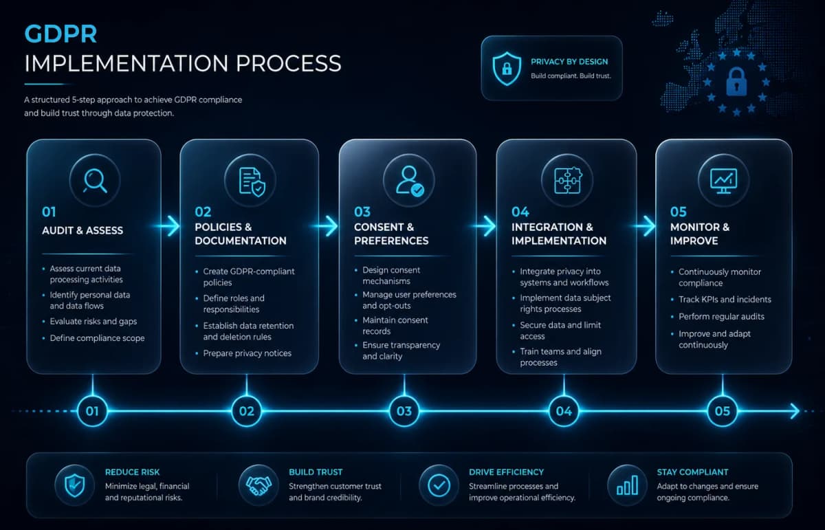 Proces implementare GDPR PromoNet: audit, politici, consimțământ, integrare, monitorizare