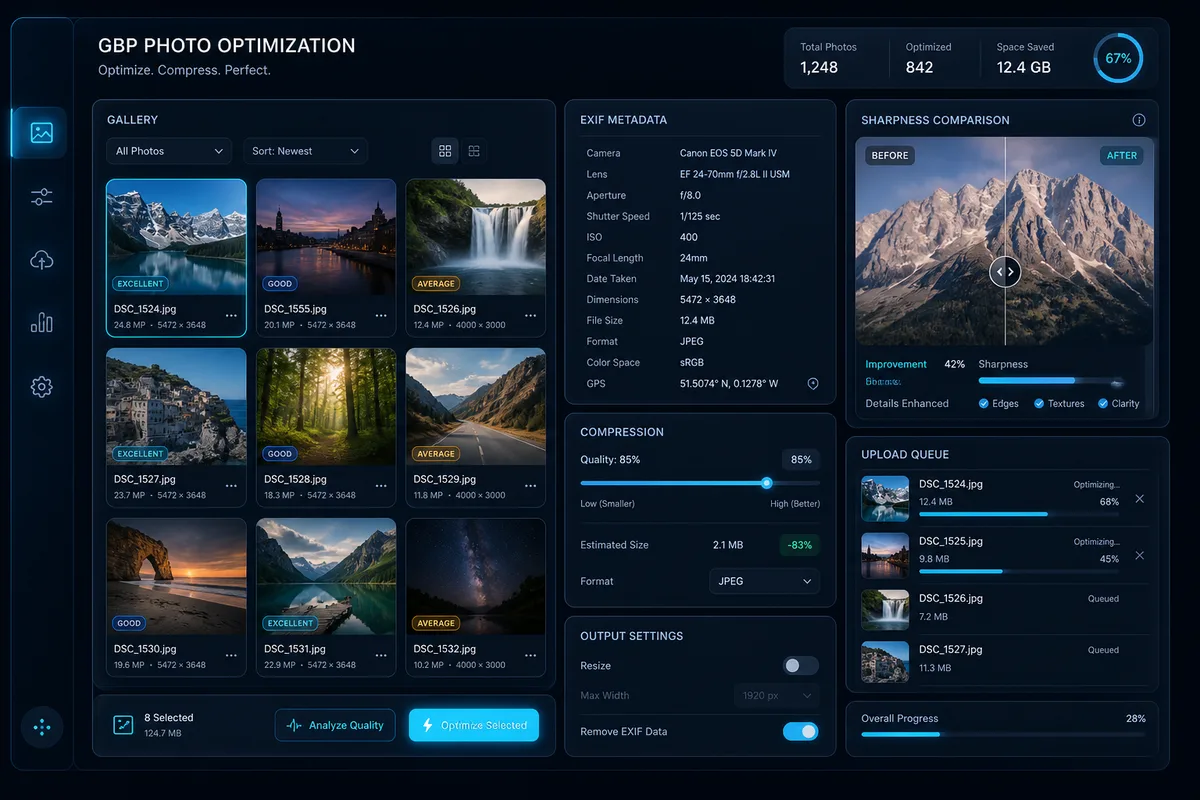 Optimizare fotografii GBP — calitate, cover photo și galerie completă