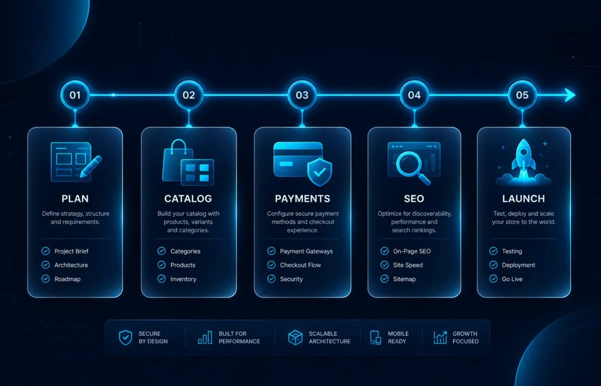 Procesul PromoNet pentru magazin online: plan, catalog, plăți, SEO, lansare