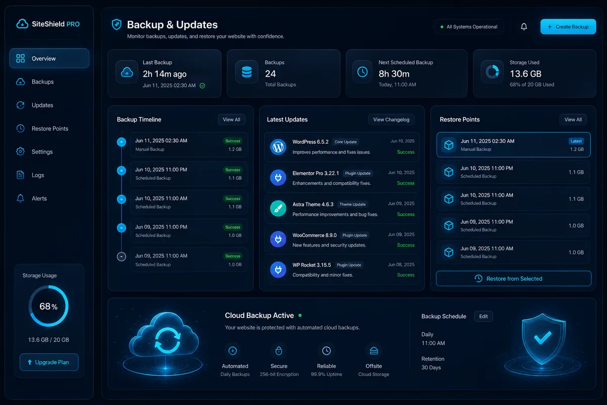 Backup și update-uri WordPress — copii de siguranță înainte de actualizări