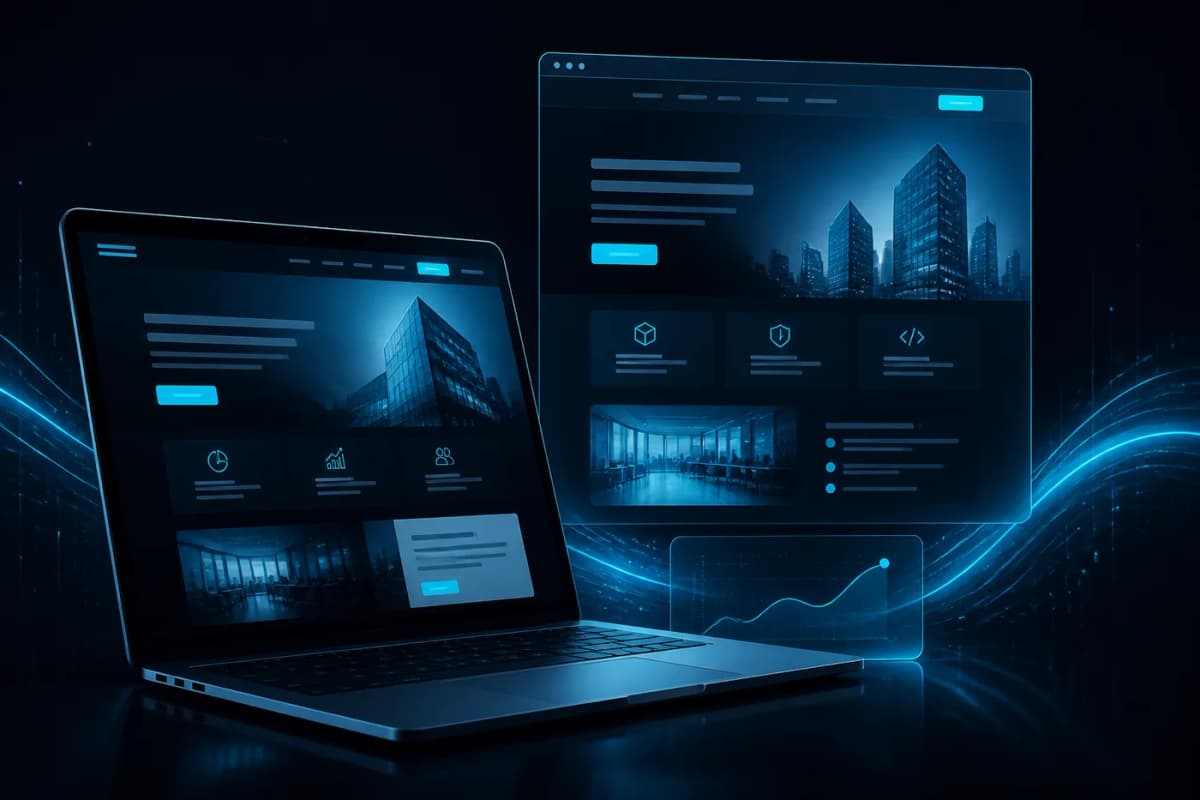 Creare site web PromoNet — website modern pe laptop, stil agenție web design