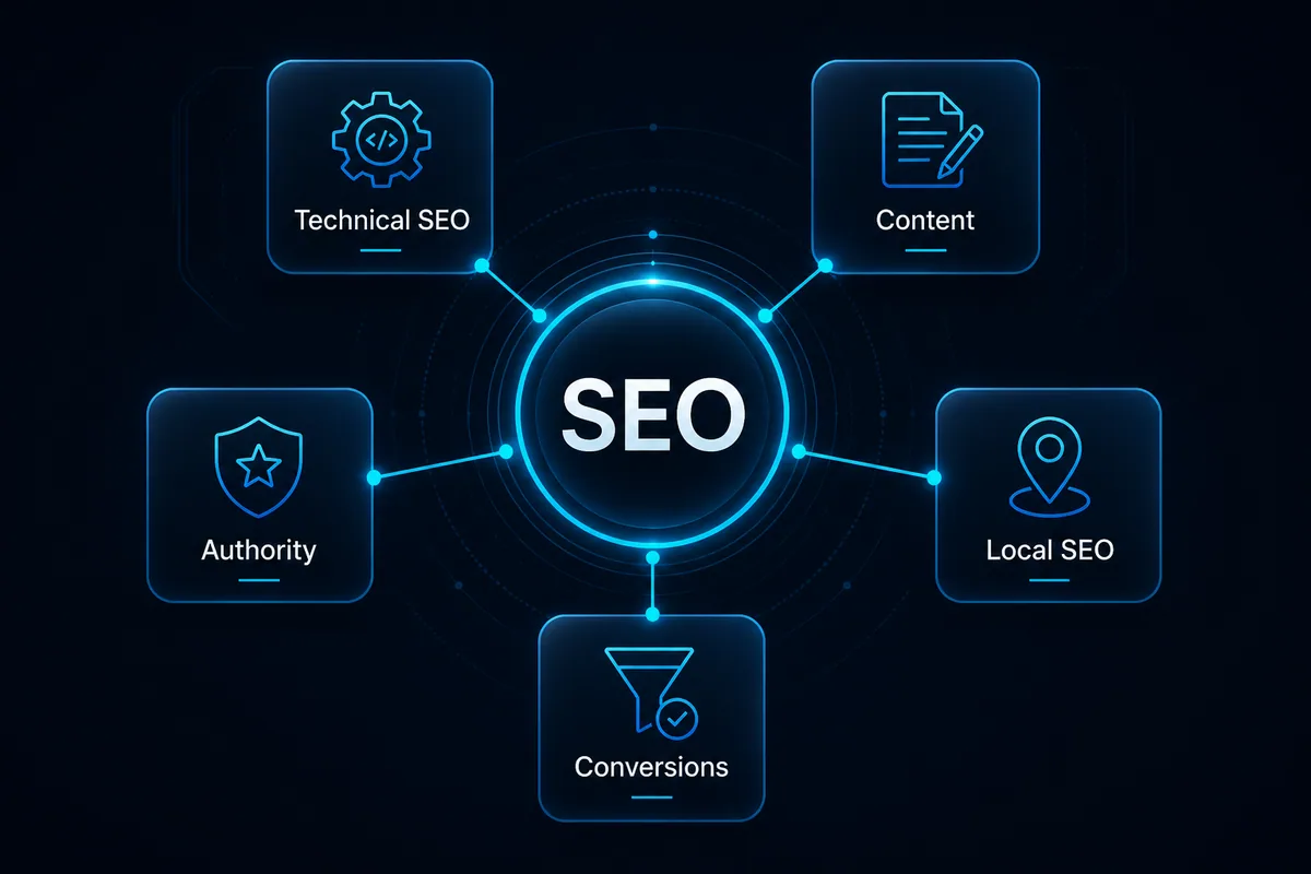 Ecosistem complet de optimizare SEO: tehnic, conținut, autoritate, SEO local și conversii