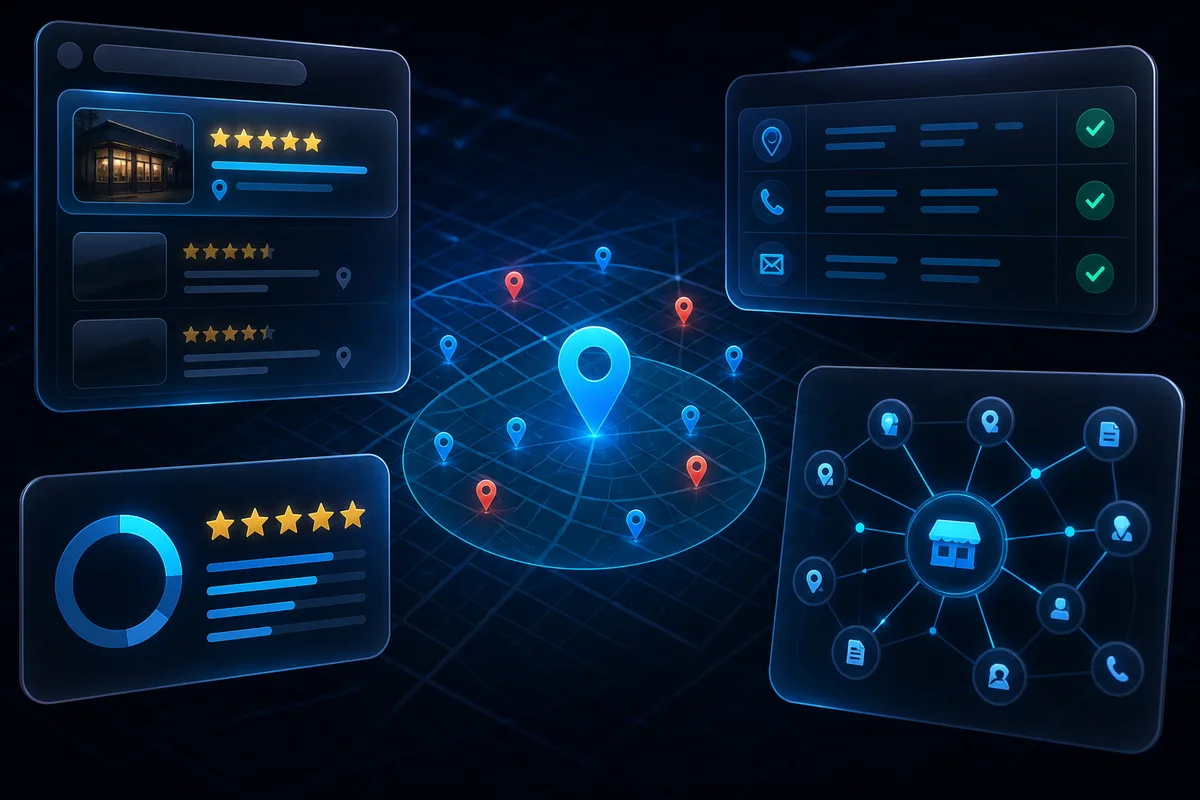 Local pack SEO — pin-uri hartă, recenzii, citări NAP și zonă de acoperire