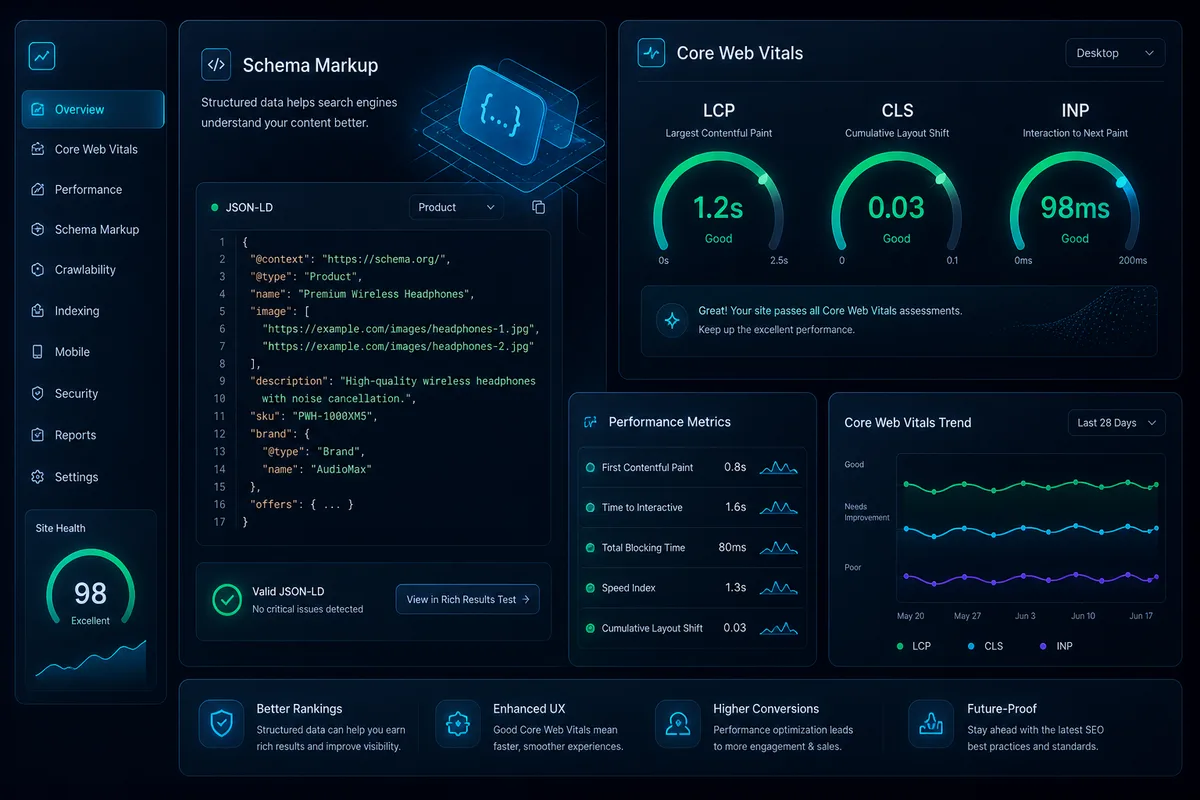 Schema markup și Core Web Vitals — date structurate și performanță