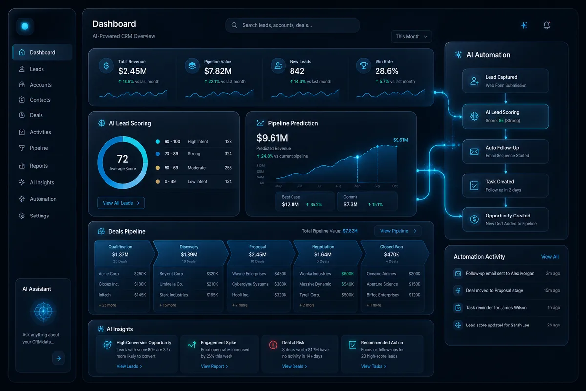 CRM cu AI — scoring lead-uri, follow-up automat și predicții pipeline